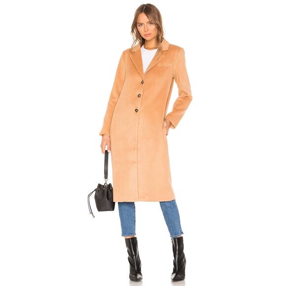 Revolve L'Academie Tyler Long Camel Coat Large, Leopard Patch - Picture 1 of 6